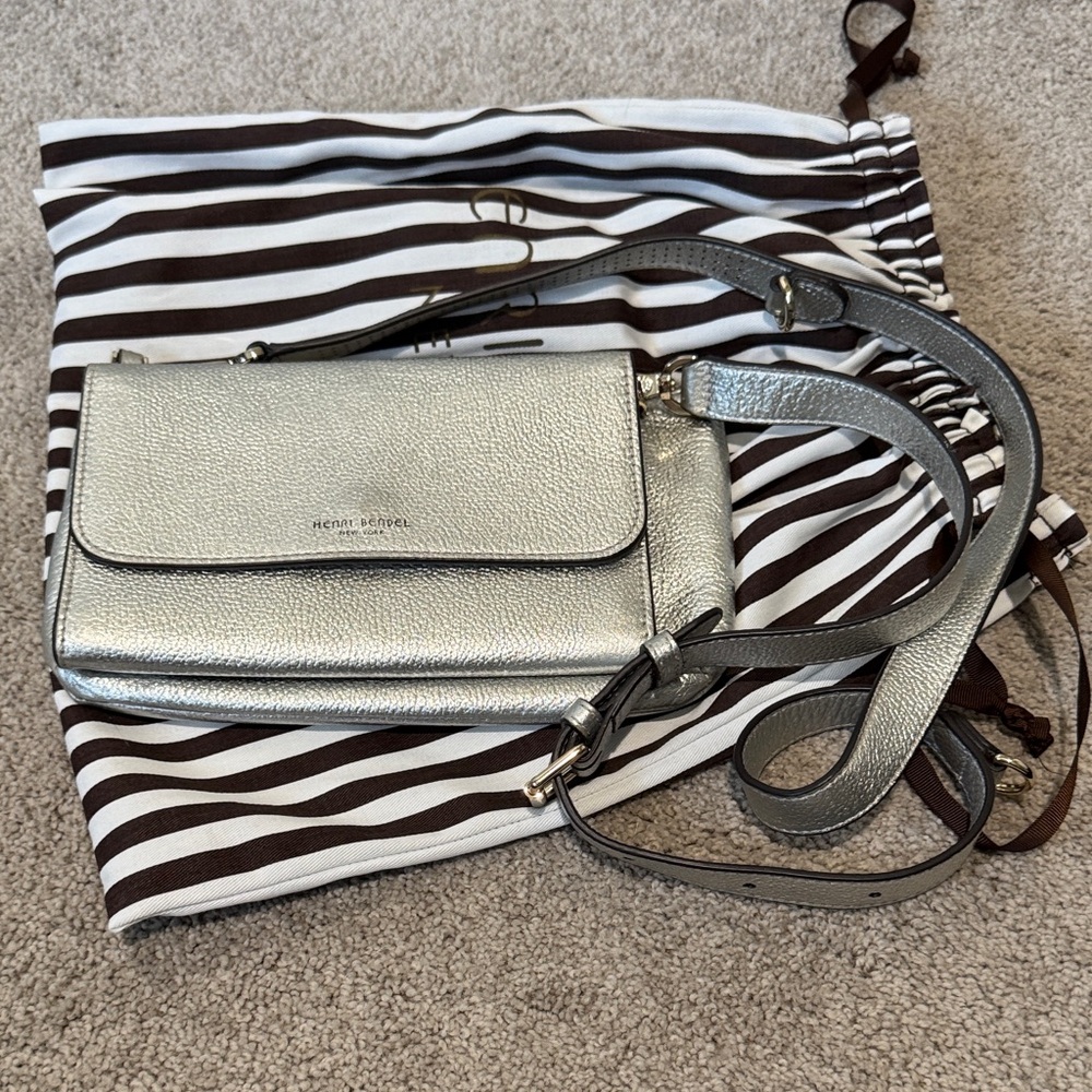 Henri Bendel Silver Leather Crossbody Bag